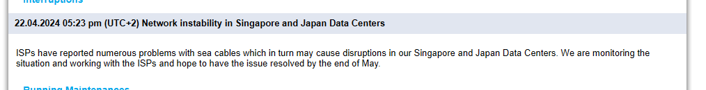Network instability in Singapore and Japan Data centers