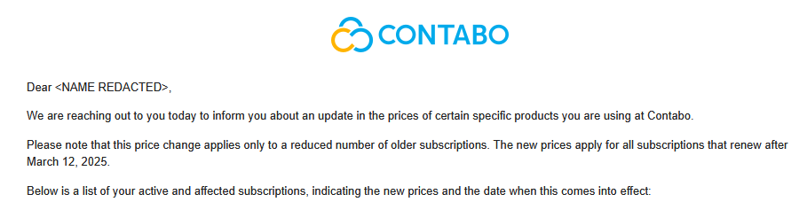 Contabo price increase